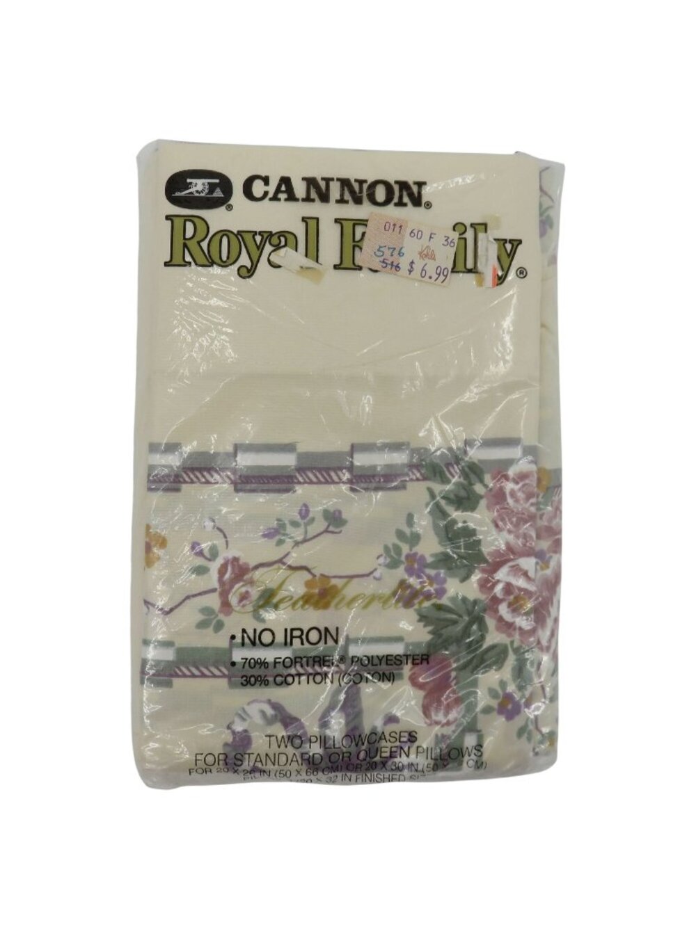 NEW Vintage Cannon Royal Family 2 Standard Pillowcases Cream Pink Floral Flower
